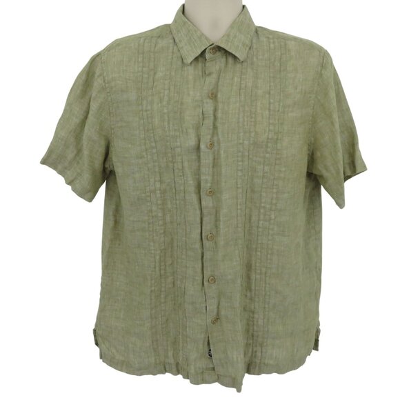 Nat Nast Men Medium All Linen Green Collared Short Sleeve Button Front Shirt Top - Picture 1 of 10